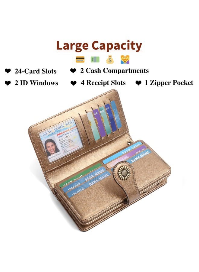 SENDEFN Wallets for Women Leather Credit Card Holder with RFID Blocking Large Capacity Wristlet, 1-Wax-Gold, Large Capacity Wallet - Image 4