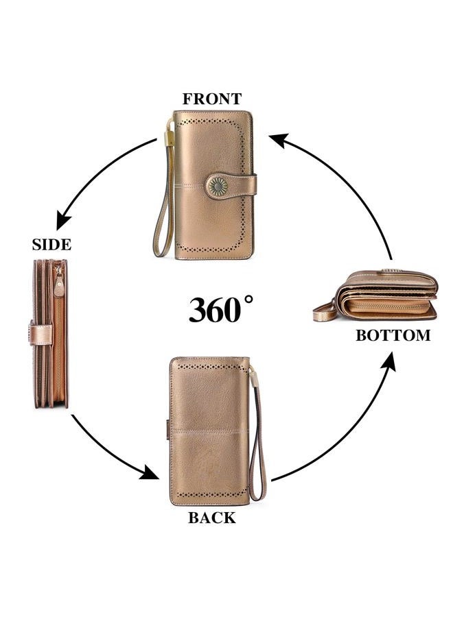 SENDEFN Wallets for Women Leather Credit Card Holder with RFID Blocking Large Capacity Wristlet, 1-Wax-Gold, Large Capacity Wallet - Image 5