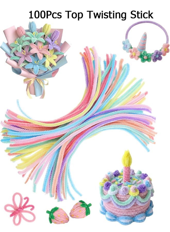 Wffo 100Pcs Top Twisting Stick, Fuzzy Craft DIY, Colorful Fuzzy Wire Craft Pipe, Chenille Wire Plush - Flower DIY Decorations - Craft Projects Creative - 7 Colors/12 Inch - Image 1