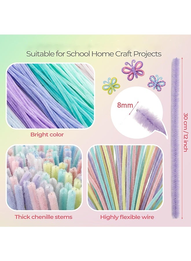 Wffo 100Pcs Top Twisting Stick, Fuzzy Craft DIY, Colorful Fuzzy Wire Craft Pipe, Chenille Wire Plush - Flower DIY Decorations - Craft Projects Creative - 7 Colors/12 Inch - Image 2