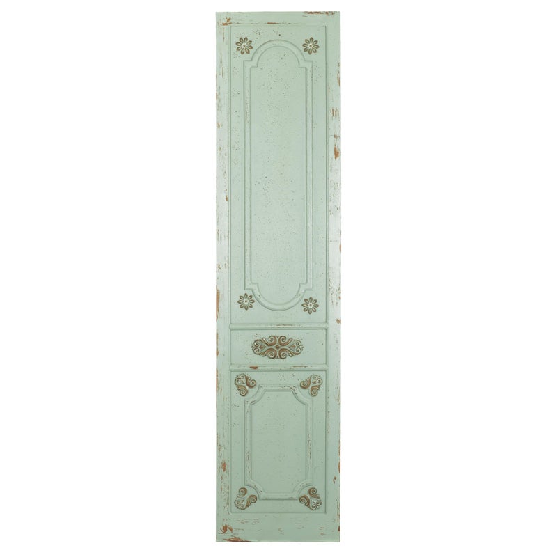Deco 79 ديكو 79 ديكور حائط خشبي مزخرف، تمثال باب عتيق، فن حائط 18" x 1" x 78"، أخضر - Image 1