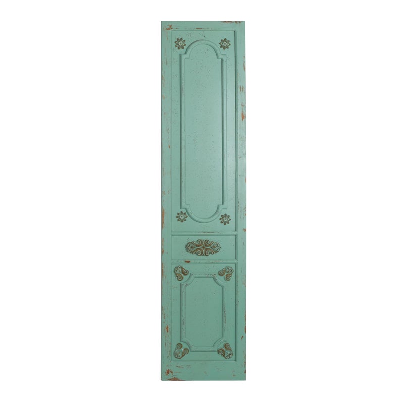 Deco 79 ديكو 79 ديكور حائط خشبي مزخرف، تمثال باب عتيق، فن حائط 18" x 1" x 78"، أخضر - Image 2