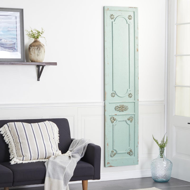 Deco 79 ديكو 79 ديكور حائط خشبي مزخرف، تمثال باب عتيق، فن حائط 18" x 1" x 78"، أخضر - Image 3