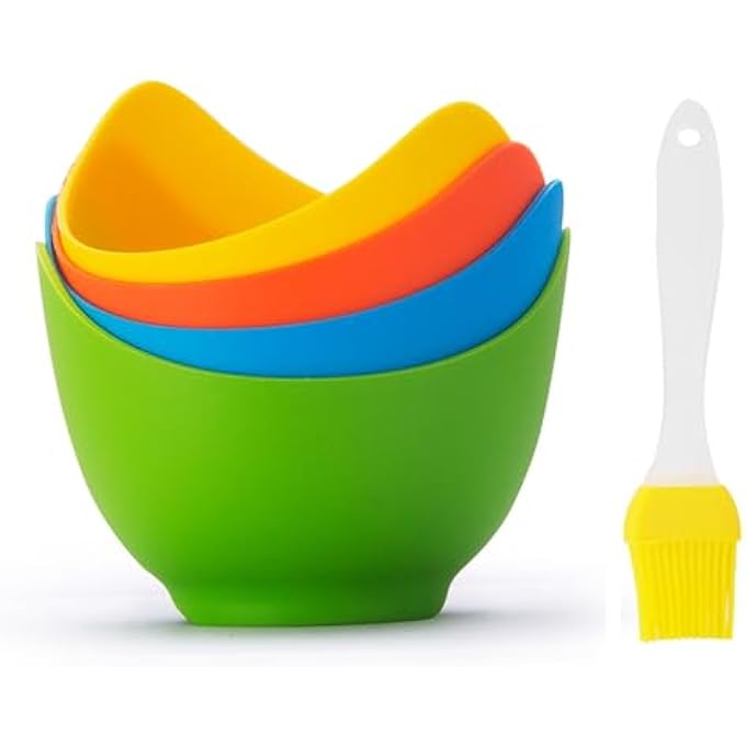 WedFeir 4Pcs Silicone Egg Poacher Cups With Bonus Oil Brush Nonstick Egg Poaching Cups For Air Fryer Baking Oven Or Stovetop Egg Cooking Bpa Free - Image 2