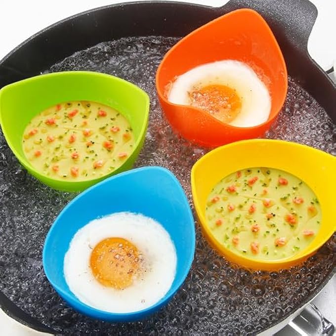 WedFeir 4Pcs Silicone Egg Poacher Cups With Bonus Oil Brush Nonstick Egg Poaching Cups For Air Fryer Baking Oven Or Stovetop Egg Cooking Bpa Free - Image 3