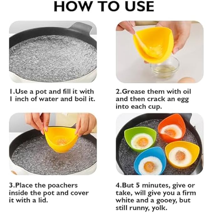 WedFeir 4Pcs Silicone Egg Poacher Cups With Bonus Oil Brush Nonstick Egg Poaching Cups For Air Fryer Baking Oven Or Stovetop Egg Cooking Bpa Free - Image 4