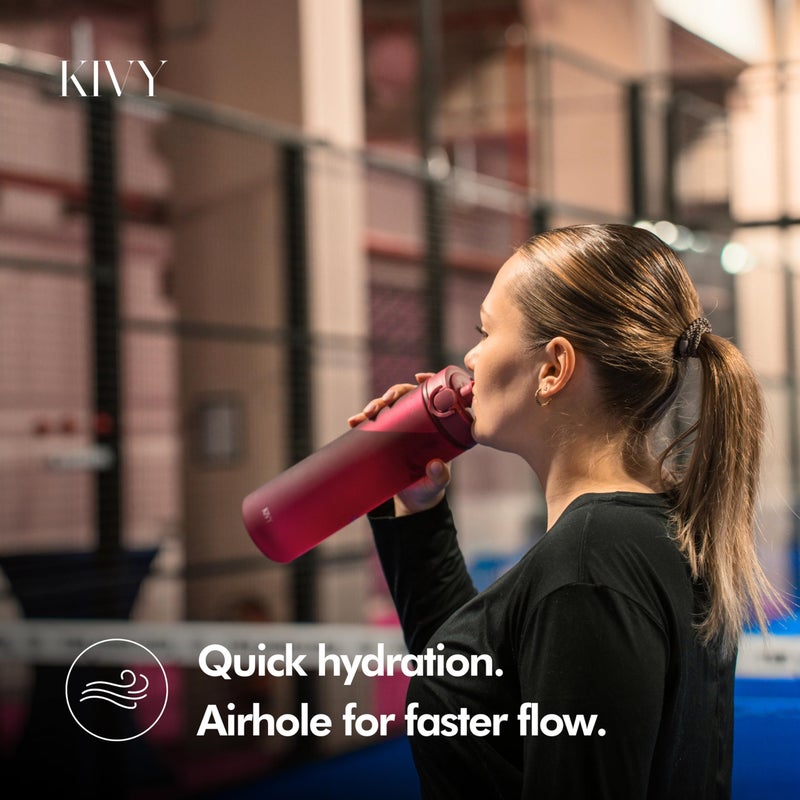 KIVY Slim Water Bottle 32oz with Leakproof Flip Lid [Lightweight & Shatterproof] Fits Backpack & Cupholder for Travel, Sports, School - Tall Gym Water Bottle with Measurements - Dishwasher Safe - Image 5