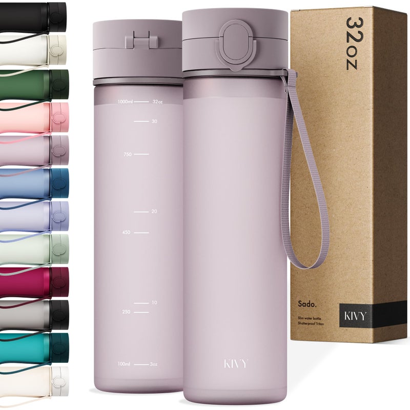KIVY Slim Water Bottle 32oz with Leakproof Flip Lid [Lightweight & Shatterproof] Fits Backpack & Cupholder for Travel, Sports, School - Tall Gym Water Bottle with Measurements - Dishwasher Safe - Image 1