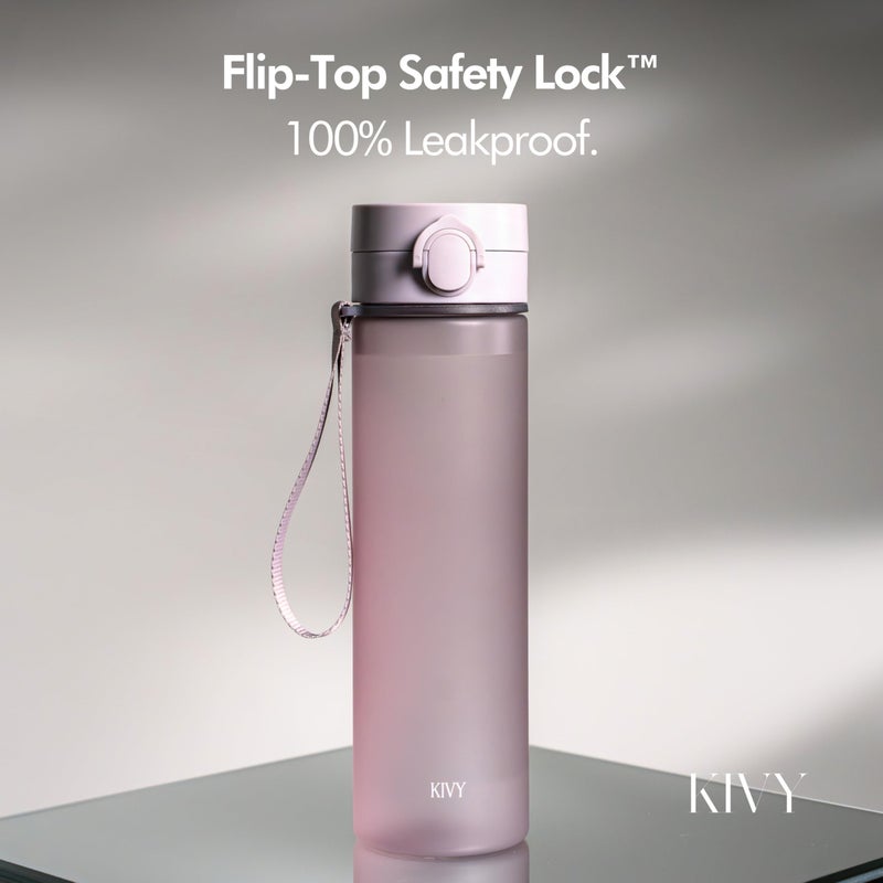 KIVY Slim Water Bottle 32oz with Leakproof Flip Lid [Lightweight & Shatterproof] Fits Backpack & Cupholder for Travel, Sports, School - Tall Gym Water Bottle with Measurements - Dishwasher Safe - Image 3