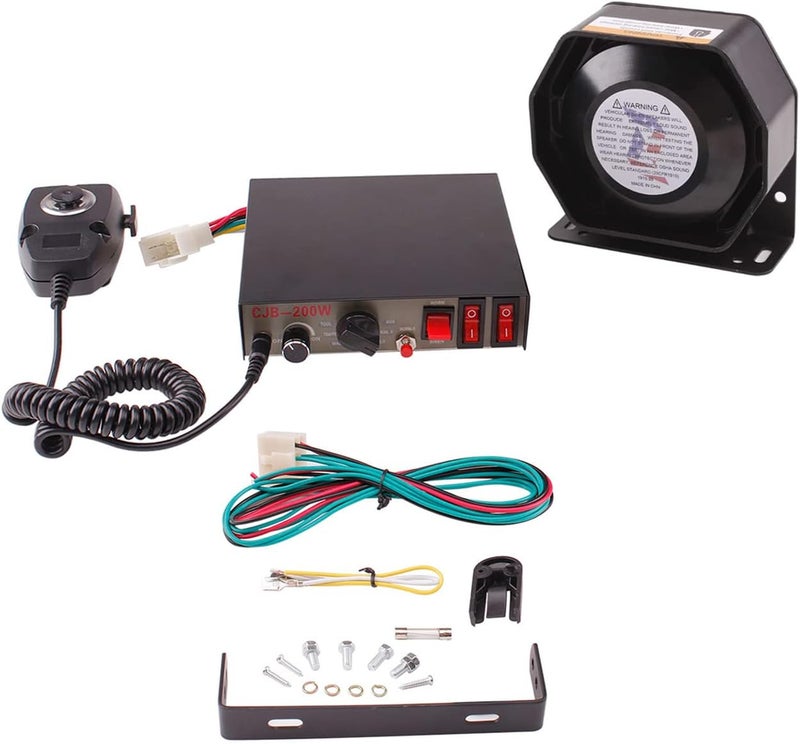 banhao 12V PA System for Vehicles - Police Siren Speaker with 8 Tones, 130DB, 200 Watt, Handheld Microphone - Image 1