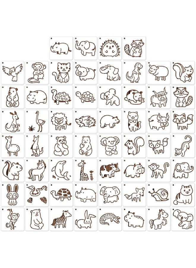MWOOT 60 Pcs Cute Animals Painting Stencils,Waterproof Drawing Templates for DIY Canvas Fabric Wall Decors Art Set,Reusable Plastic Stencil for DIY Lovers Painting Supplies (7.6x7.6 cm) - Image 1