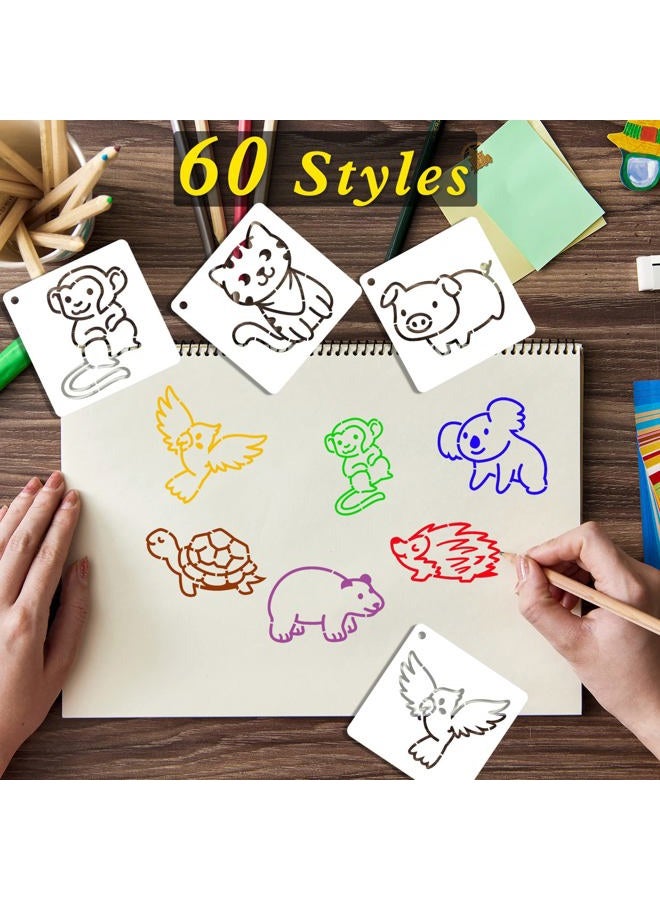 MWOOT 60 Pcs Cute Animals Painting Stencils,Waterproof Drawing Templates for DIY Canvas Fabric Wall Decors Art Set,Reusable Plastic Stencil for DIY Lovers Painting Supplies (7.6x7.6 cm) - Image 2