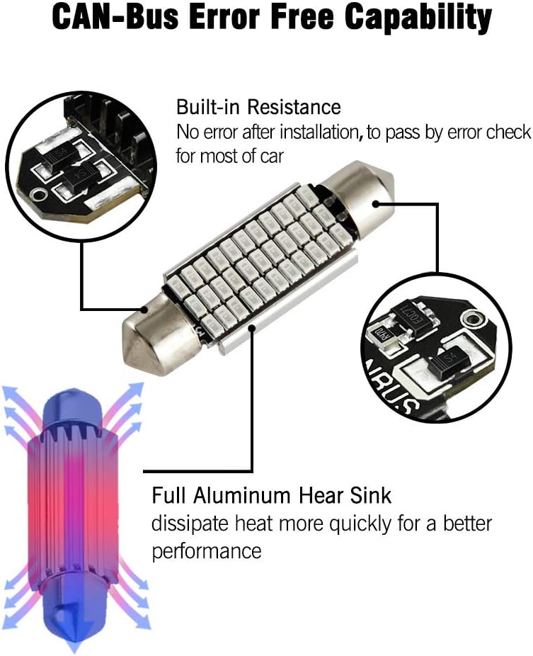 AUTOGINE 4PCS CAN-Bus Error Free 211-2 212-2 569 578 LED Bulbs Festoon 41MM / 42MM Ultra Blue - Image 5