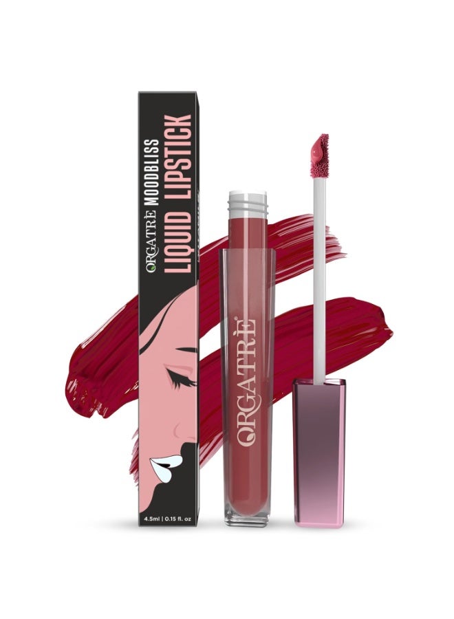 Orgatre Moodbliss Liquid Lipstick | Waterproof, Long Lasting & Smudge Proof | Non-Drying, Lightweight & Highly Pigmented | Matte Finish | 4.5ml (Ebon Rouge) - Image 1
