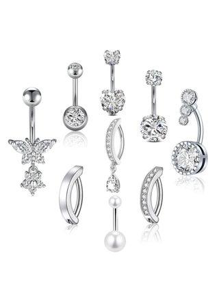 مجموعة 9 قطع من أزرار البطن الفضية القصيرة المرصعة 【 قلوب - قطرات - هدايا - بيكيني 】 - pzsku/ZFA93F79C1EF4E5778CB5Z/45/1747363436/8bd83db0-4a06-4af6-b60f-02e753e870fe