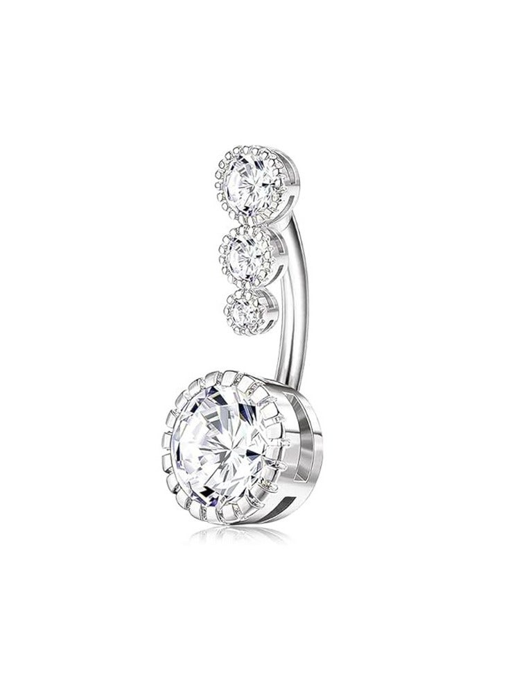 مجموعة 9 قطع من أزرار البطن الفضية القصيرة المرصعة 【 قلوب - قطرات - هدايا - بيكيني 】