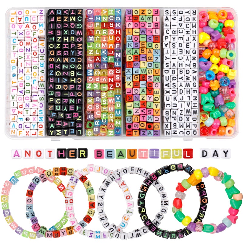 GMMA Square Letter Beads for Bracelets Making 1680 Pcs 6x6 mm Alphabet Beads for Friendship Bracelet Acrylic Pony Beads for Jewelry MakingMulti Color Large Hole Beads - Image 3