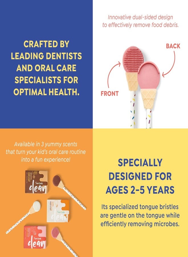 SuperMouth® Single Scoop Tongue Scraper for Toddlers & Kids Ages 2-5 – Dual-Sided Brush & Scraper Removes Odor-Causing Buildup, Fights Bad Breath, Gentle Easy-Grip Design, 3 Scents, Early Oral Care - Image 3