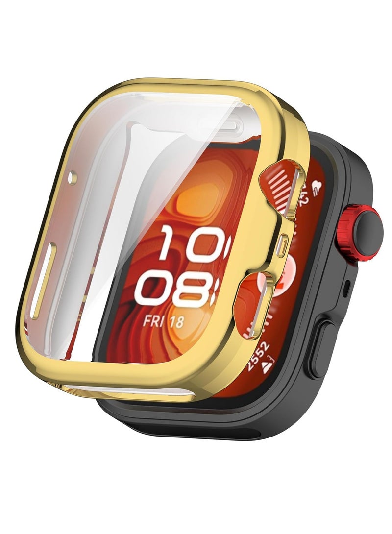 Case Compatible with Huawei Watch Fit4 pro Case All-Around Screen Protector Watch Soft TPU Shockproof Cover Slim Guard Thin Bumper Shell Protector (Gold) - Image 1