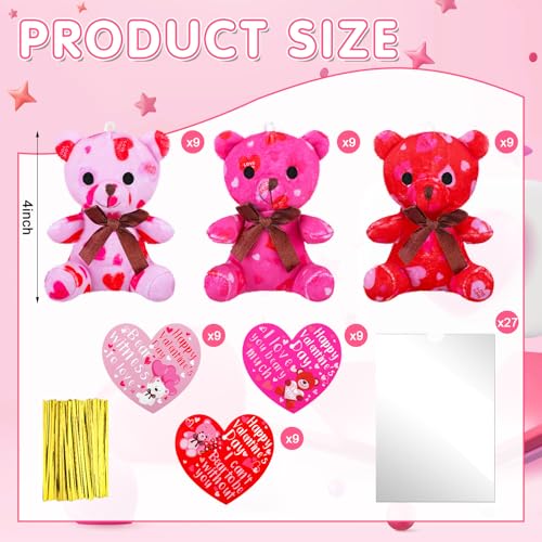 Poen 18 Pack Valentines Day Bears Bulk with Heart Cards Mini Valentine Stuffed Animal with Heart Pattern Bears Toys Keychains for Kids Boy Girl Classroom Prize Goodie Bag Stuffers Party Favor - Image 5