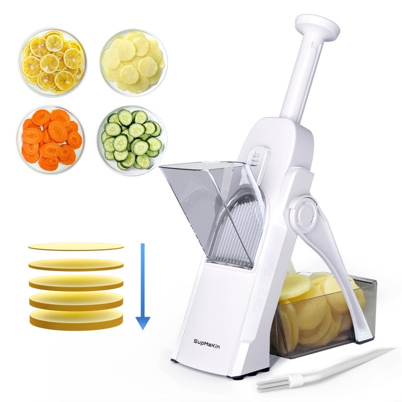 SUPMAKIN Safe Mandoline Slicer for Kitchen, Potato Slicer for Chips, Vegetable & Food Slicer,Thickness Adjustable 0.1-8 mm, Kitchen Faster Slice Artifact White (Only Slicer) - Image 1