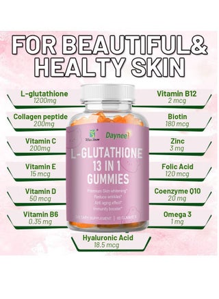 Daynee L Glutathione 13 In 1 Gummies, Safe And Effective Skin Whitening Gummies With Collagen, Anti Aging Delicious Chewable Gummy Supplements For Brightening And Whitening Of Skin | Best Price KSA