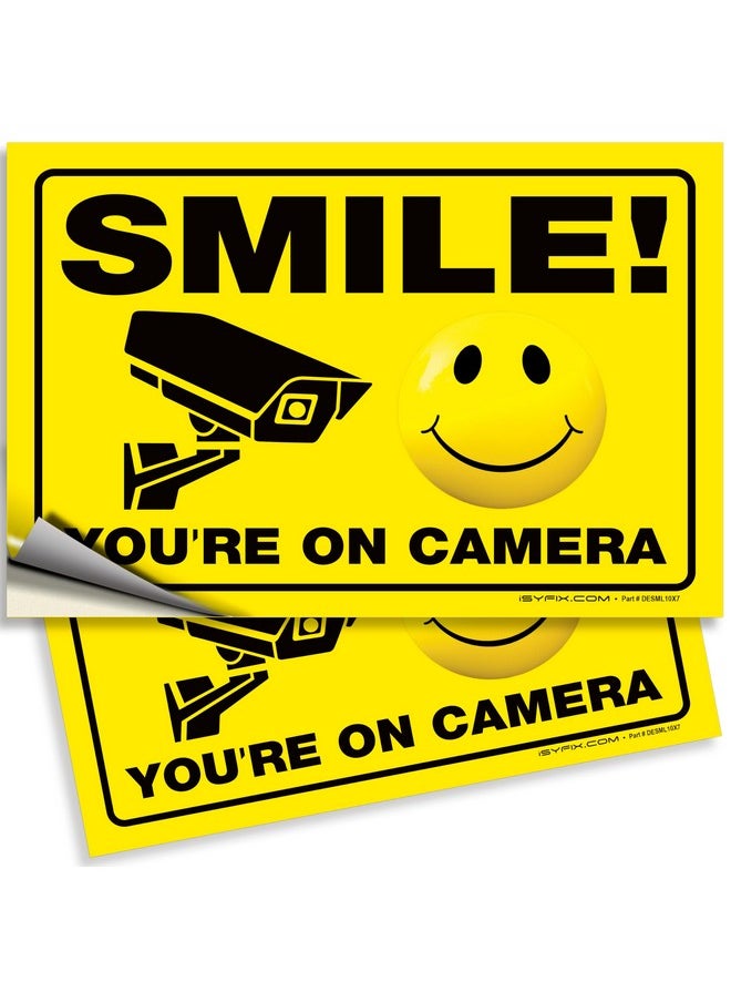 iSYFIX Smile You're on Camera Stickers for Home - 2 Pack 10x7 Inch - Self-Adhesive Vinyl Sign, Laminated for UV Protection, Weather, Fade Resistance, Security Camera Sign for Home, Business, CCTV - pzsku/ZFA943E1A57BAB3F3BC9FZ/45/_/1740982799/0d2ec306-be10-473b-845a-11d82dd8c31e