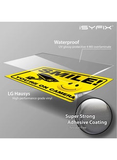 iSYFIX iSYFIX Smile You're on Camera Stickers for Home - 2 Pack 10x7 Inch - Self-Adhesive Vinyl Sign, Laminated for UV Protection, Weather, Fade Resistance, Security Camera Sign for Home, Business, CCTV  - Image 3