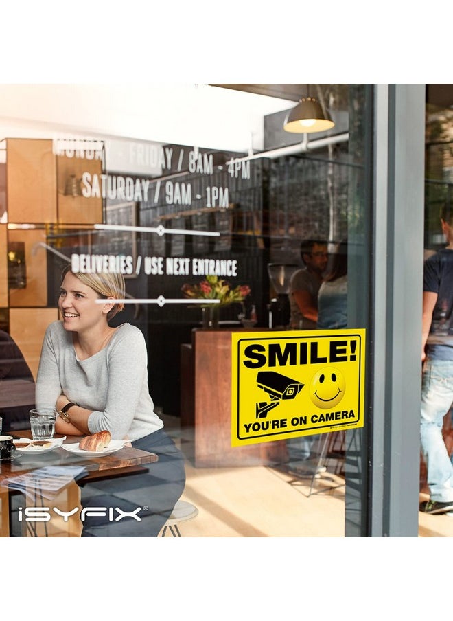 iSYFIX Smile You're on Camera Stickers for Home - 2 Pack 10x7 Inch - Self-Adhesive Vinyl Sign, Laminated for UV Protection, Weather, Fade Resistance, Security Camera Sign for Home, Business, CCTV - pzsku/ZFA943E1A57BAB3F3BC9FZ/45/_/1740982800/3d514d58-d766-41e4-b602-c7650a883b90