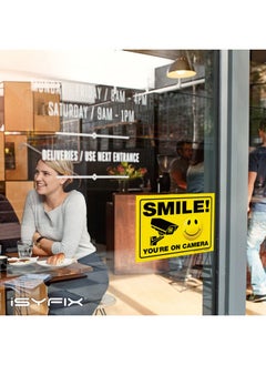 iSYFIX iSYFIX Smile You're on Camera Stickers for Home - 2 Pack 10x7 Inch - Self-Adhesive Vinyl Sign, Laminated for UV Protection, Weather, Fade Resistance, Security Camera Sign for Home, Business, CCTV  - Image 4