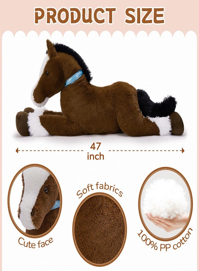 MaoGoLan Large Horse Stuffed Animal for Boy, Big Horse Plush Toy for Girl, Ridable Stuffy Pony for Kids, Coffee Stuffed Pony Plush Pillow for Baby Shower or Birthday Party Favor Gifts, 47 inches - Image 5