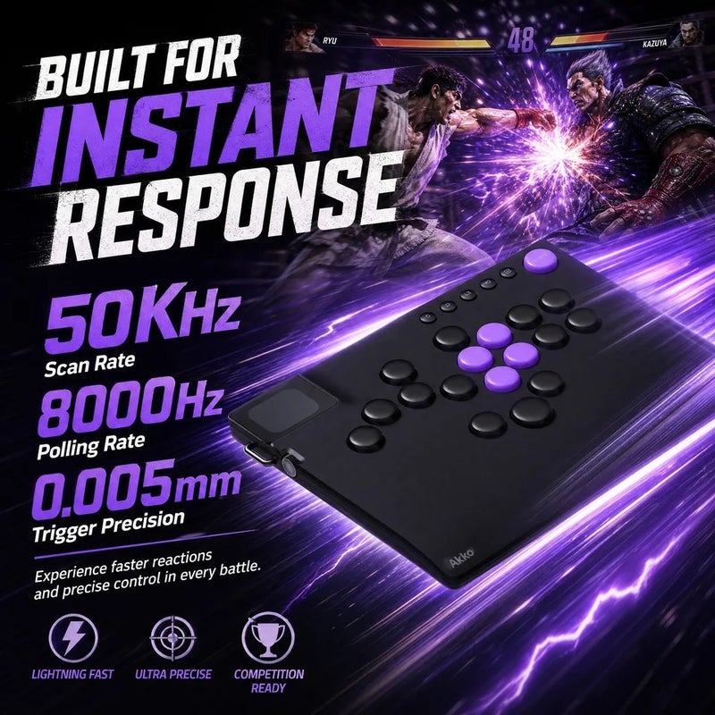 أكو ذراع تحكم Akko Funbox Arcade Controller, 17 Buttons, LCD Display, Low-Profile Magnetic Switches, Hot-Swap, RT 0.005mm, 8K, for PC - Image 4