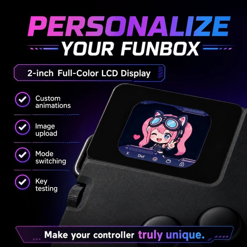 أكو ذراع تحكم Akko Funbox Arcade Controller, 17 Buttons, LCD Display, Low-Profile Magnetic Switches, Hot-Swap, RT 0.005mm, 8K, for PC - Image 2