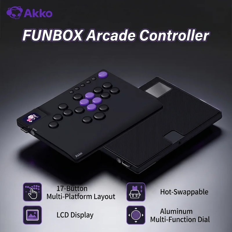 أكو ذراع تحكم Akko Funbox Arcade Controller, 17 Buttons, LCD Display, Low-Profile Magnetic Switches, Hot-Swap, RT 0.005mm, 8K, for PC - Image 3
