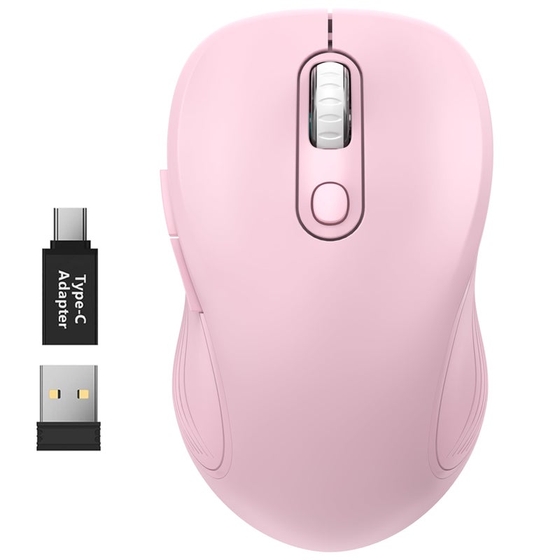 WisFox 2.4G Wireless Mouse for Laptop, Ergonomic Computer Mouse with USB Receiver and Type-C Adapter, 3 Adjustable Levels DPI, 6 Button Cordless Wireless Mice (Blush Pink) - Image 1