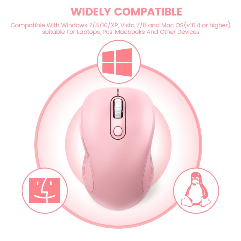 WisFox 2.4G Wireless Mouse for Laptop, Ergonomic Computer Mouse with USB Receiver and Type-C Adapter, 3 Adjustable Levels DPI, 6 Button Cordless Wireless Mice (Blush Pink) - Image 5