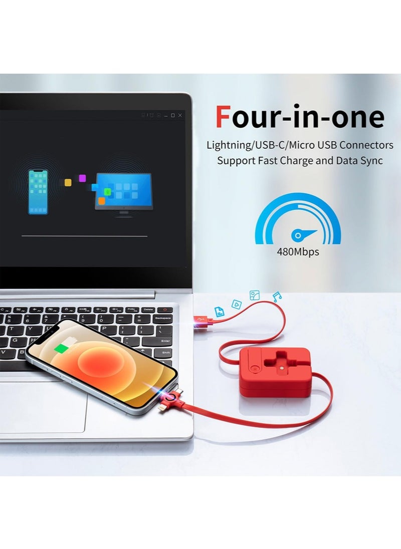 كابل شحن سريع 3 في 1 قابل للسحب، أنيق وصغير الحجم، مع واجهة USB، شحن سريع ومزامنة البيانات، مناسب للهواتف الذكية