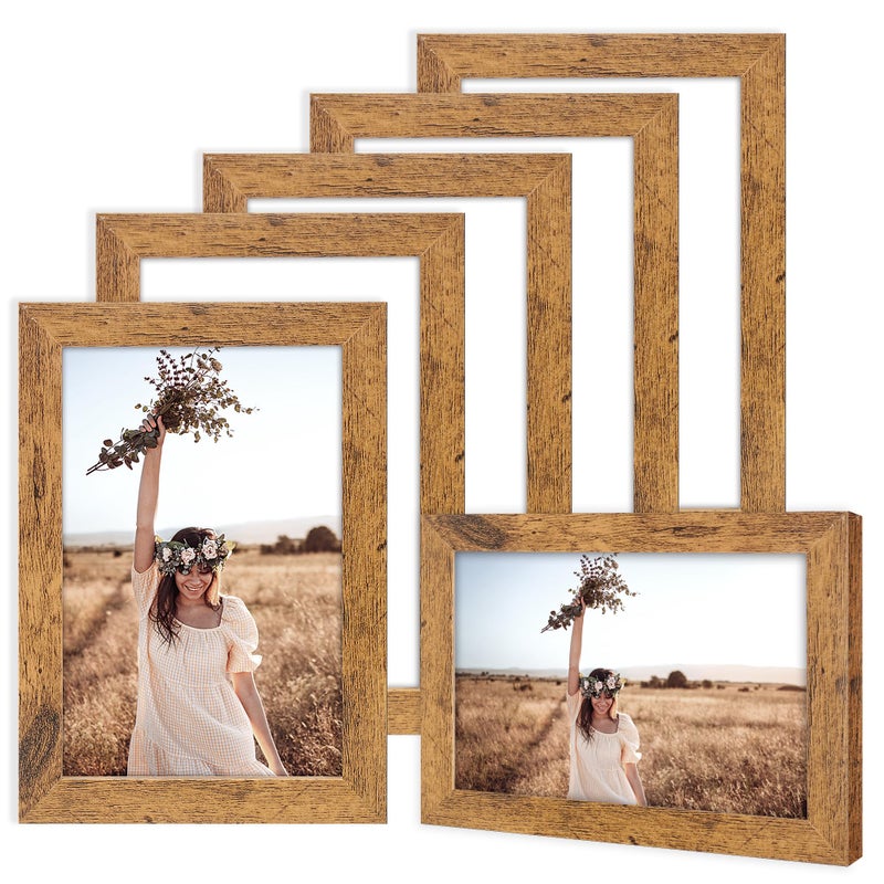 TWING 5x7 Picture Frames Set of 6 Rustic Photo Frames Collage for Wall Decor Mounting or Table DisplayHome Decorative Wall Gallery Picture Photo Frame Wood BrownWalnut