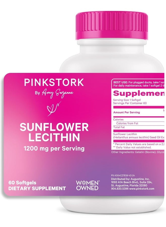 Pink Stork Sunflower Lecithin Supplement - 1200 mg for Clogged Milk Ducts - Breastfeeding Essentials for Postpartum Moms - Supports Breast Milk Flow - 60 Softgels - Image 1