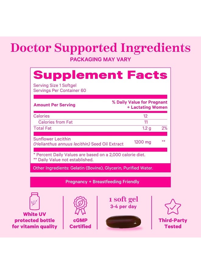 Pink Stork Sunflower Lecithin Supplement - 1200 mg for Clogged Milk Ducts - Breastfeeding Essentials for Postpartum Moms - Supports Breast Milk Flow - 60 Softgels - Image 4