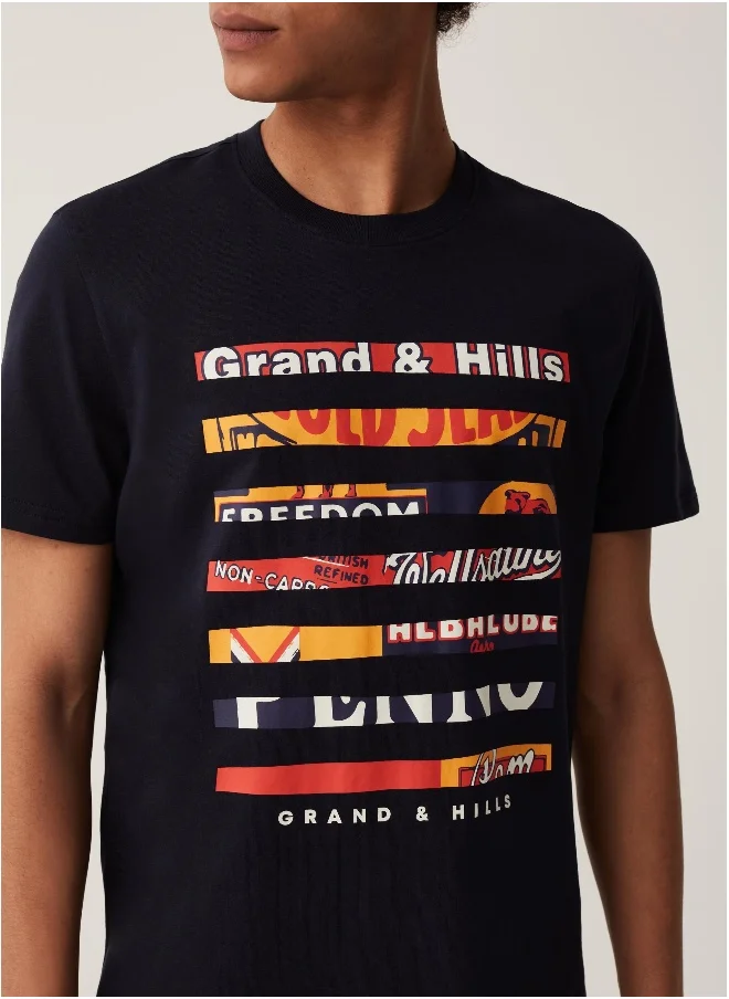 Ovs Cotton T-shirt with Grand&Hills print