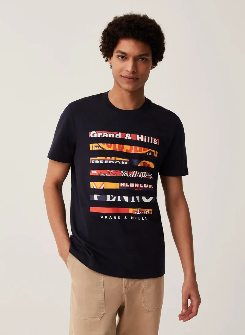 Ovs Cotton T-shirt with Grand&Hills print