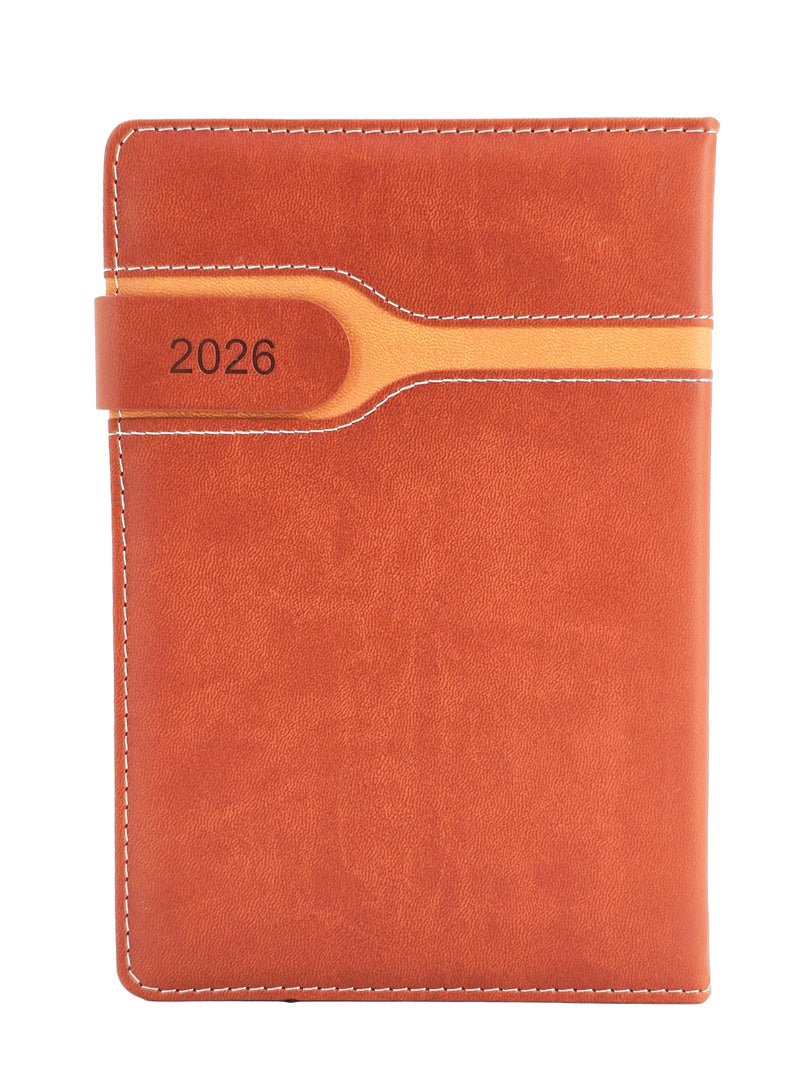 أجندة 2026 جلد صناعي مقاس A5، مخطط يومي مع إغلاق بحزام مغناطيسي - بني - Image 1