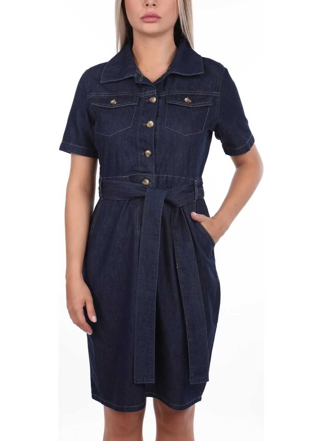 Banny Jeans Belt Detailed Jean Dress
