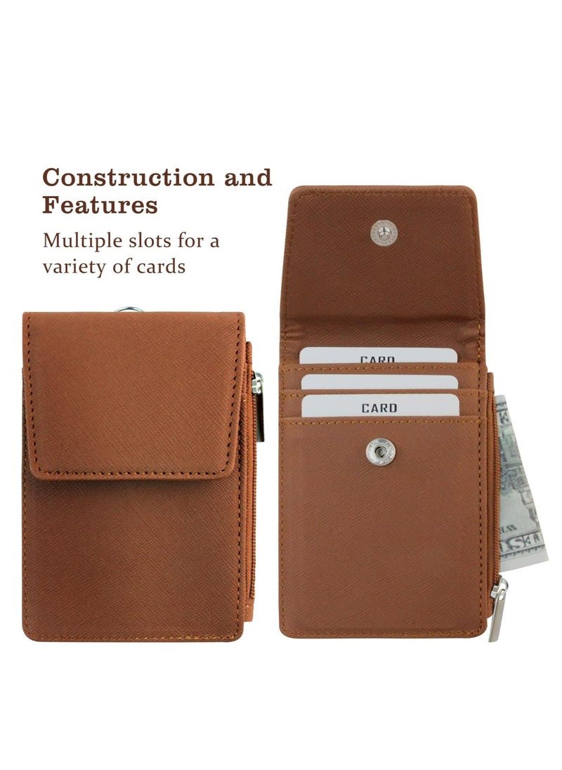 Oasisgalore PU Leather Badge Holder with Zipper, Retractable Lanyard, Clear ID Window & 3 Card Slots (Brown).  - Image 4