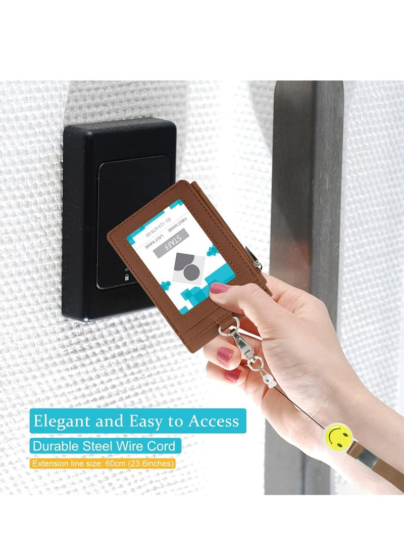 Oasisgalore PU Leather Badge Holder with Zipper, Retractable Lanyard, Clear ID Window & 3 Card Slots (Brown).  - Image 5