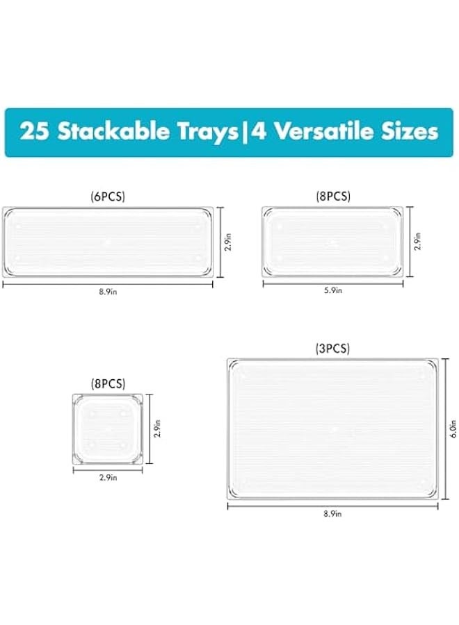 Beauenty 25 PCS Clear Plastic Drawer Organizer Set – 4 Sizes Versatile Storage Bins for Makeup, Kitchen, Bathroom, Vanity, Desk & Office – Stackable & Durable Drawer Divider Trays for Home Organization - Image 2