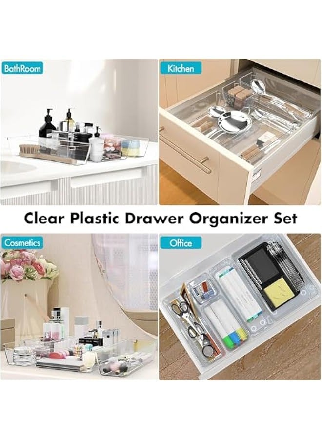 Beauenty 25 PCS Clear Plastic Drawer Organizer Set – 4 Sizes Versatile Storage Bins for Makeup, Kitchen, Bathroom, Vanity, Desk & Office – Stackable & Durable Drawer Divider Trays for Home Organization - Image 3
