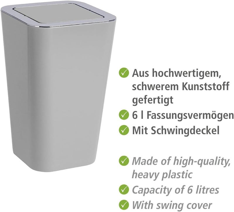 Wenko Small Trash Can with Swing Top Lid, Mini Waste Basket, Stylish Garbage Bin for Bathroom, Bedroom, Kitchen, 1.6 Gallon, 7.1 x 11.2 x 7.1 in, Gray - Image 2