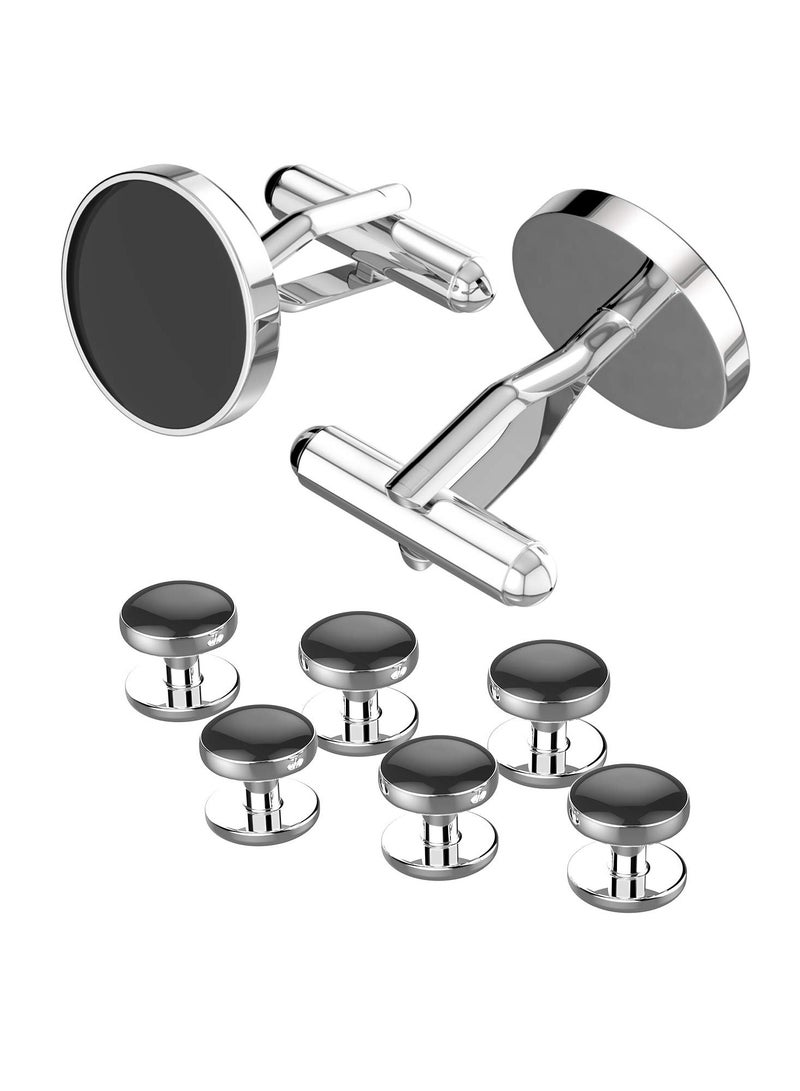 رجالي أزرار أكمام الفولاذ المقاوم للصدأ سهرة القمصان أزرار أكمام القمصان والاكسسوارات فريدة من نوعها الأعمال العريس عرس الذهب الأسود والمجوهرات تناسب الابن / الأب / الزوج / صديقها - Image 1